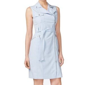 NWT Calvin Klein Blue Womens Asymmetrical-Zip Belted Sheath Dress SIZE 8